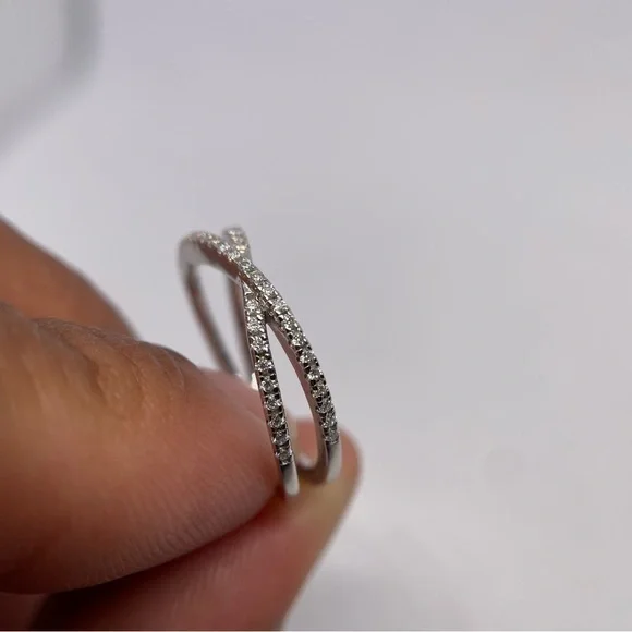 Moissanite Criss Cross Ring Band X Ring Wedding Eternity 925 18K White Gold 1 Ct - Picture 6 of 12
